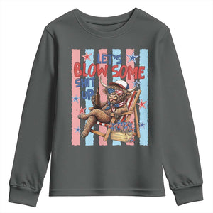 Funny Patriotic Highland Cow Youth Sweatshirt 4th Of July Fireworks Celebration