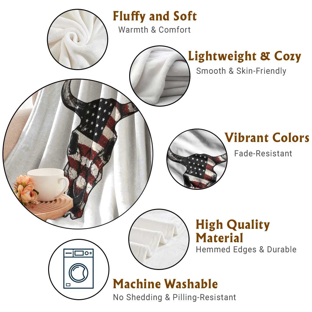 Vintage Western Cow Skull Usa Flag Throw Blanket Patriotic American Pride TS12 Print Your Wear