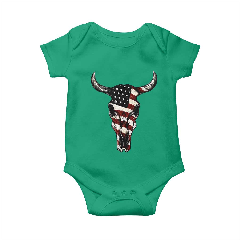 Vintage Western Cow Skull Usa Flag Baby Onesie Patriotic American Pride