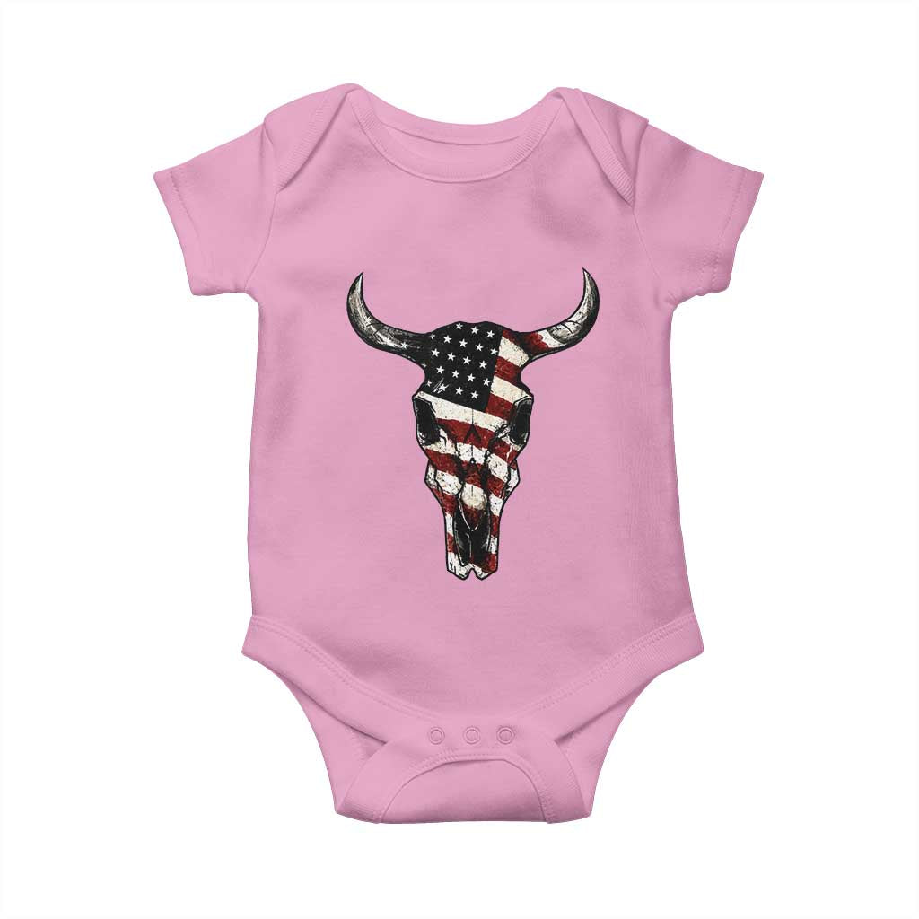Vintage Western Cow Skull Usa Flag Baby Onesie Patriotic American Pride