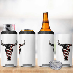 Vintage Western Cow Skull Usa Flag 4 in 1 Can Cooler Tumbler Patriotic American Pride
