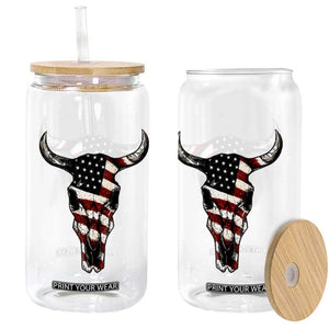 Vintage Western Cow Skull Usa Flag Glass Can Patriotic American Pride