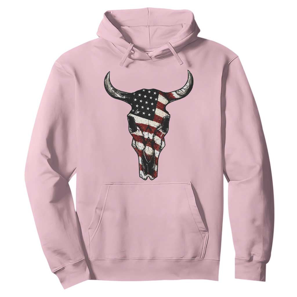 Vintage Western Cow Skull Usa Flag Hoodie Patriotic American Pride