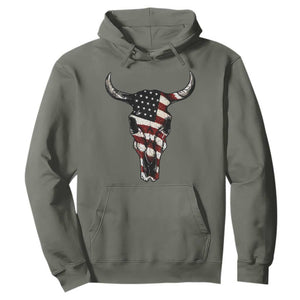 Vintage Western Cow Skull Usa Flag Hoodie Patriotic American Pride