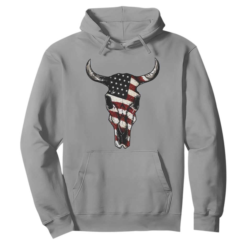 Vintage Western Cow Skull Usa Flag Hoodie Patriotic American Pride