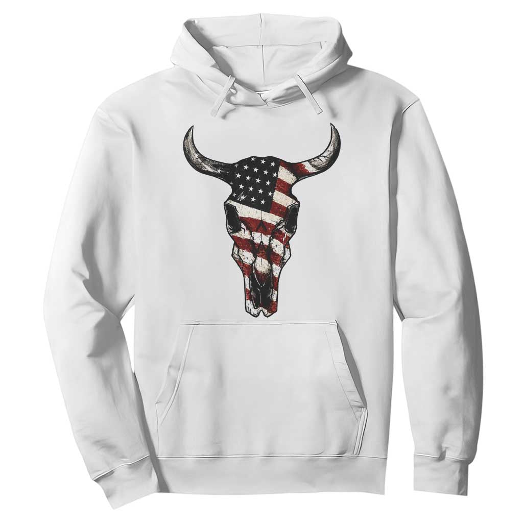Vintage Western Cow Skull Usa Flag Hoodie Patriotic American Pride