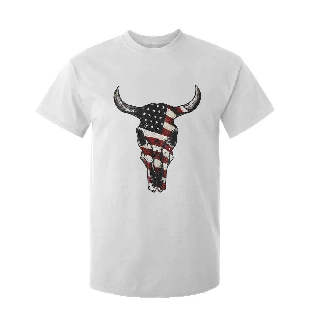 Vintage Western Cow Skull Usa Flag T Shirt For Kid Patriotic American Pride