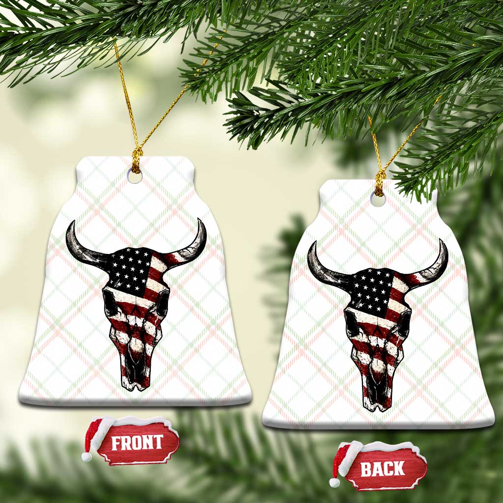Vintage Western Cow Skull Usa Flag Ceramic Ornament Patriotic American Pride