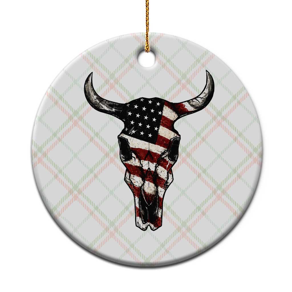 Vintage Western Cow Skull Usa Flag Ceramic Ornament Patriotic American Pride