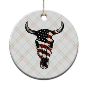 Vintage Western Cow Skull Usa Flag Ceramic Ornament Patriotic American Pride