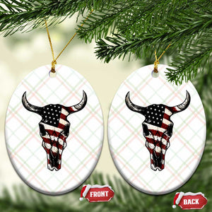 Vintage Western Cow Skull Usa Flag Ceramic Ornament Patriotic American Pride