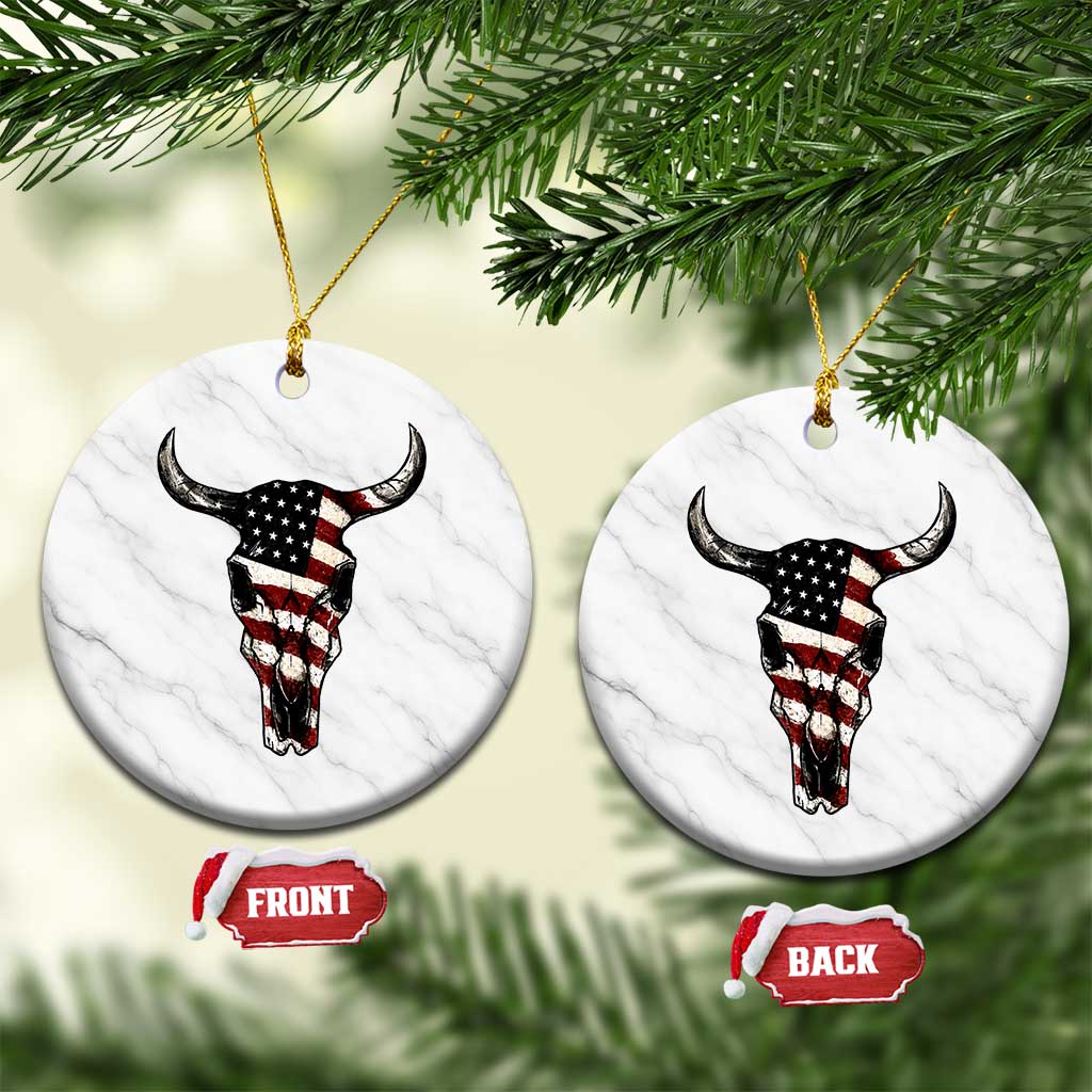 Vintage Western Cow Skull Usa Flag Ceramic Ornament Patriotic American Pride TS12 1pc White Marble Print Your Wear