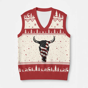 Vintage Western Cow Skull Usa Flag V-Neck Knit Sweater Vest Patriotic American Pride