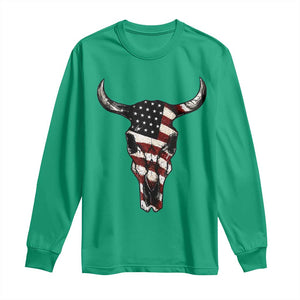 Vintage Western Cow Skull Usa Flag Long Sleeve Shirt Patriotic American Pride