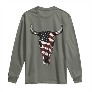 Vintage Western Cow Skull Usa Flag Long Sleeve Shirt Patriotic American Pride