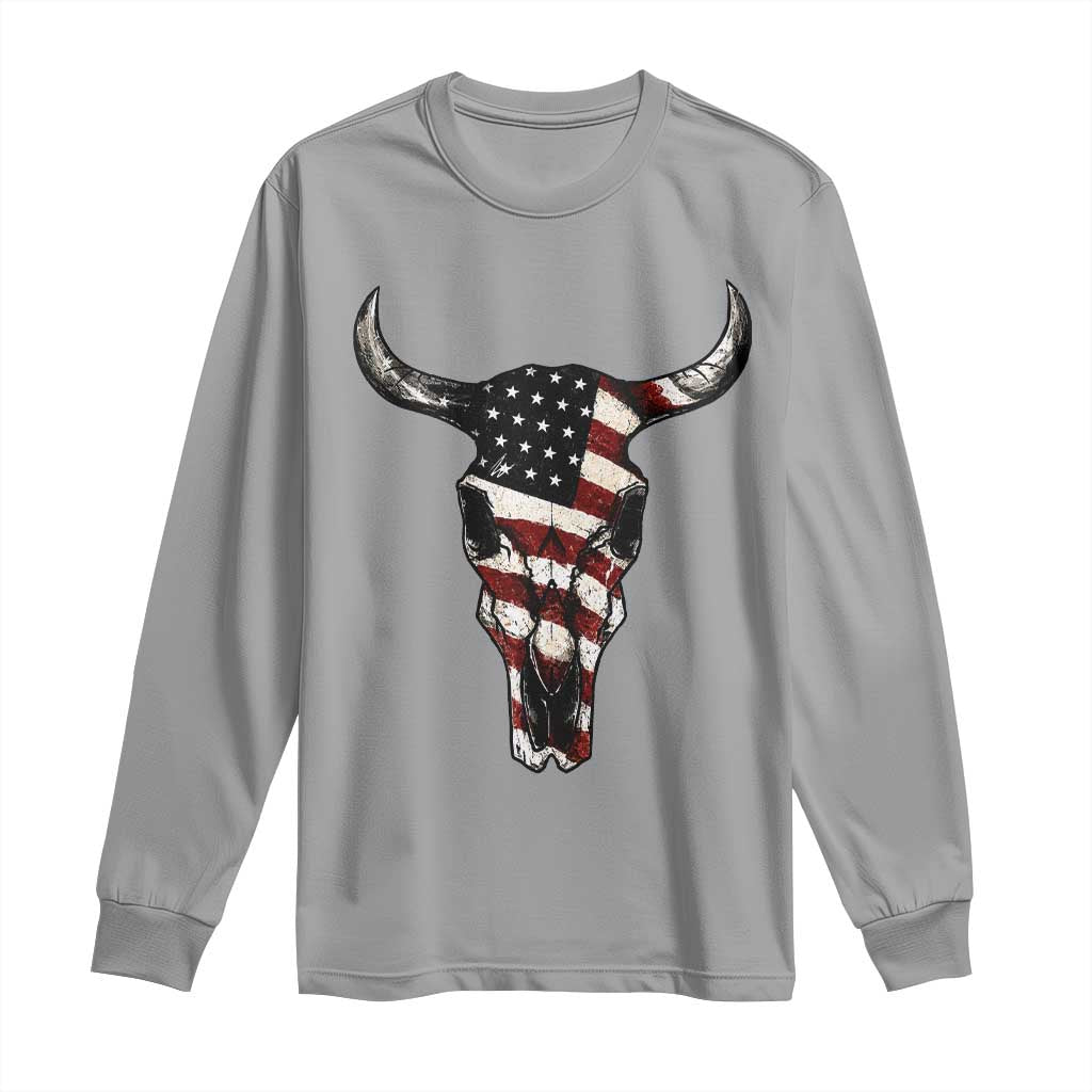 Vintage Western Cow Skull Usa Flag Long Sleeve Shirt Patriotic American Pride