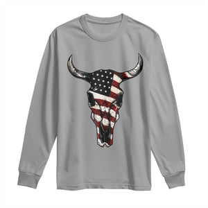 Vintage Western Cow Skull Usa Flag Long Sleeve Shirt Patriotic American Pride