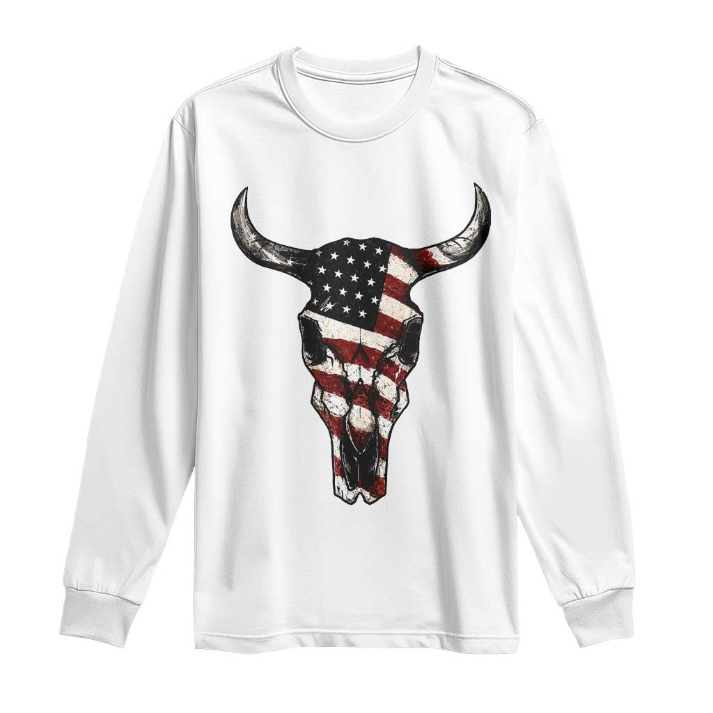 Vintage Western Cow Skull Usa Flag Long Sleeve Shirt Patriotic American Pride