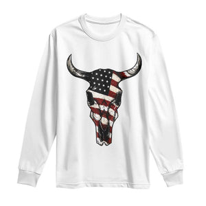 Vintage Western Cow Skull Usa Flag Long Sleeve Shirt Patriotic American Pride