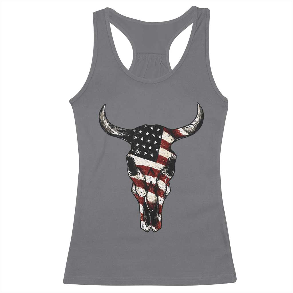 Vintage Western Cow Skull Usa Flag Racerback Tank Top Patriotic American Pride