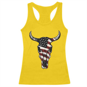 Vintage Western Cow Skull Usa Flag Racerback Tank Top Patriotic American Pride
