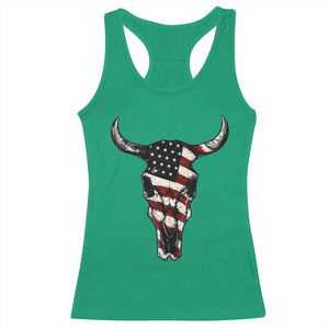 Vintage Western Cow Skull Usa Flag Racerback Tank Top Patriotic American Pride