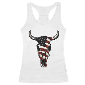 Vintage Western Cow Skull Usa Flag Racerback Tank Top Patriotic American Pride