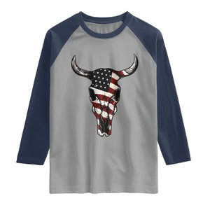 Vintage Western Cow Skull Usa Flag Raglan Shirt Patriotic American Pride