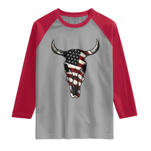 Vintage Western Cow Skull Usa Flag Raglan Shirt Patriotic American Pride