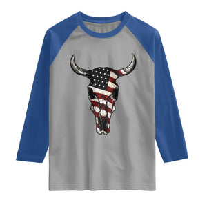 Vintage Western Cow Skull Usa Flag Raglan Shirt Patriotic American Pride