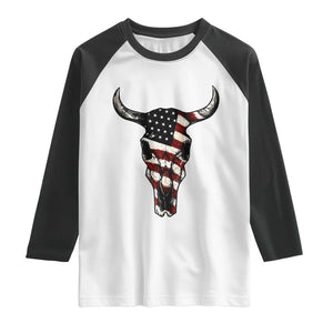 Vintage Western Cow Skull Usa Flag Raglan Shirt Patriotic American Pride