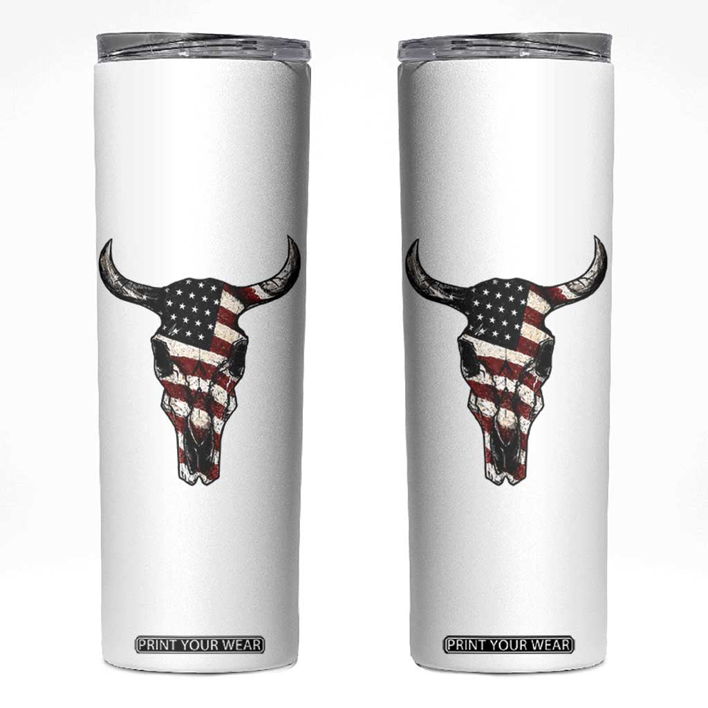 Vintage Western Cow Skull Usa Flag Skinny Tumbler Patriotic American Pride TS12 White Print Your Wear
