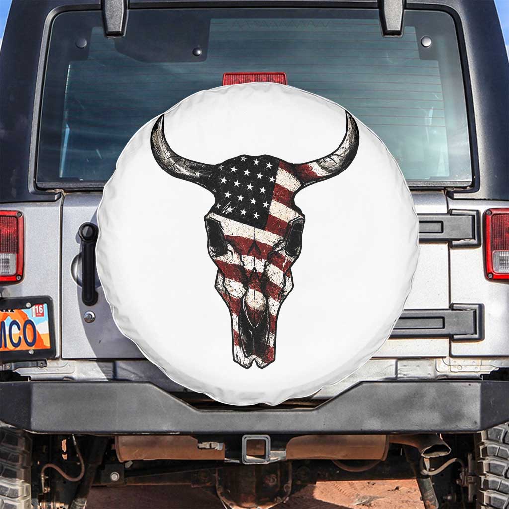 Vintage Western Cow Skull Usa Flag Spare Tire Cover Patriotic American Pride TS12 No hole White Print Your Wear