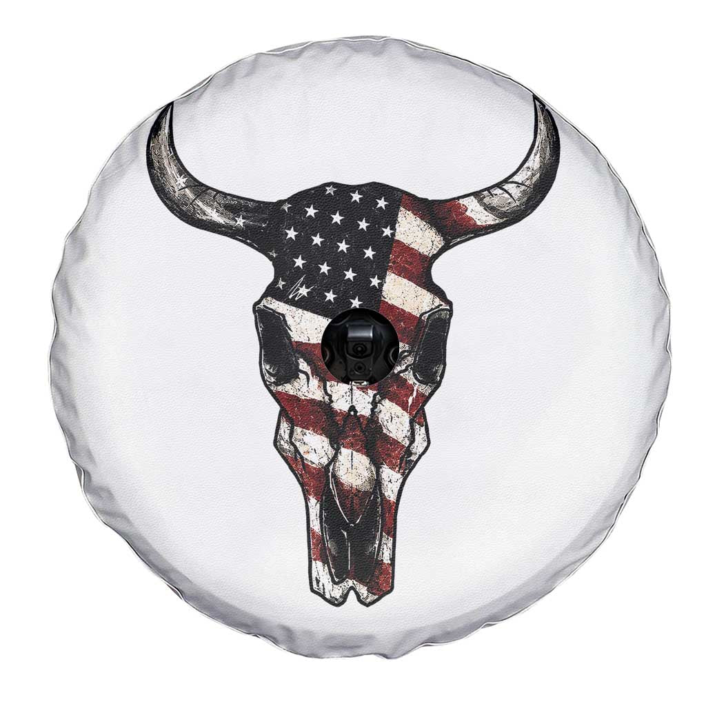 Vintage Western Cow Skull Usa Flag Spare Tire Cover Patriotic American Pride