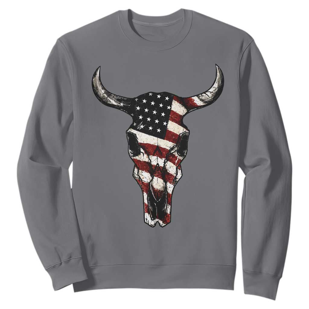 Vintage Western Cow Skull Usa Flag Sweatshirt Patriotic American Pride