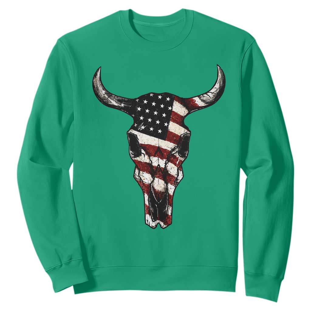 Vintage Western Cow Skull Usa Flag Sweatshirt Patriotic American Pride