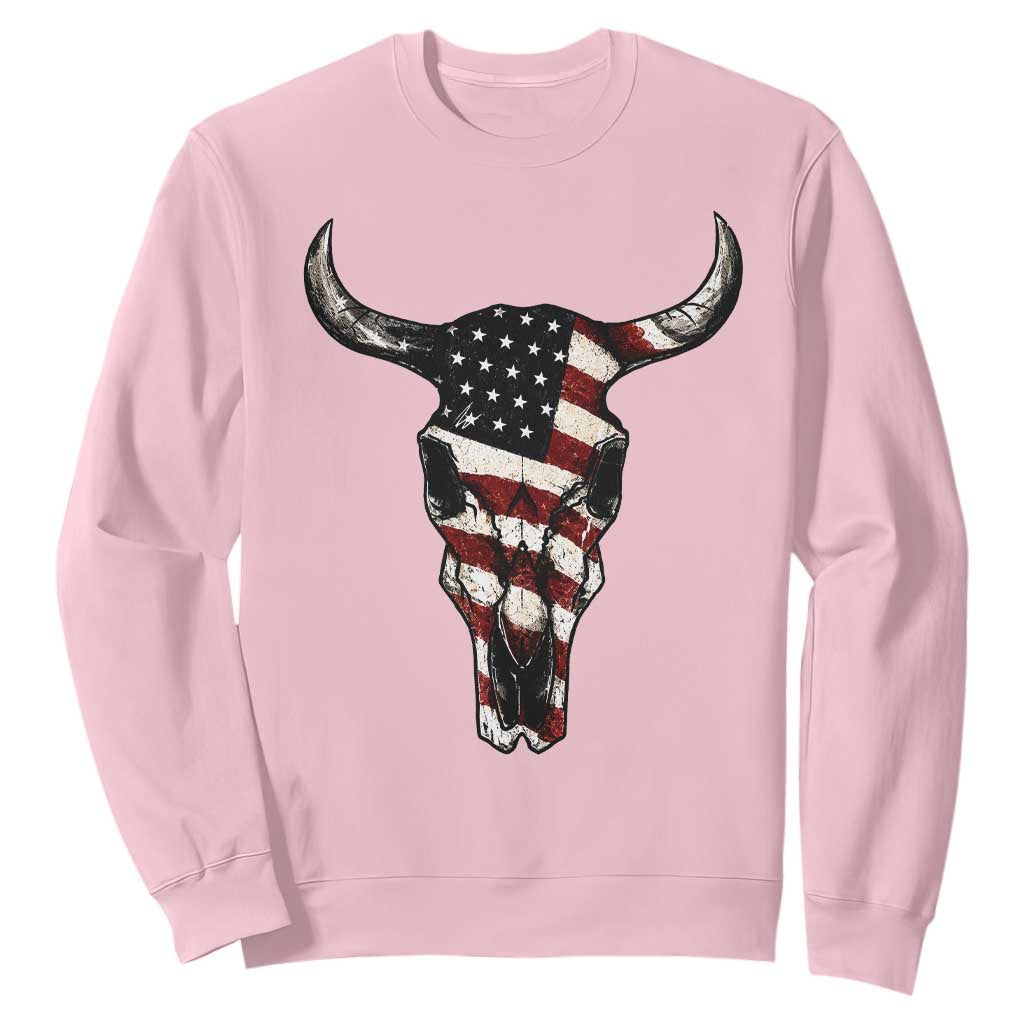 Vintage Western Cow Skull Usa Flag Sweatshirt Patriotic American Pride