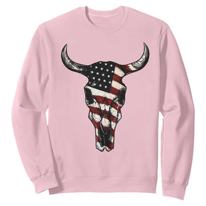 Vintage Western Cow Skull Usa Flag Sweatshirt Patriotic American Pride