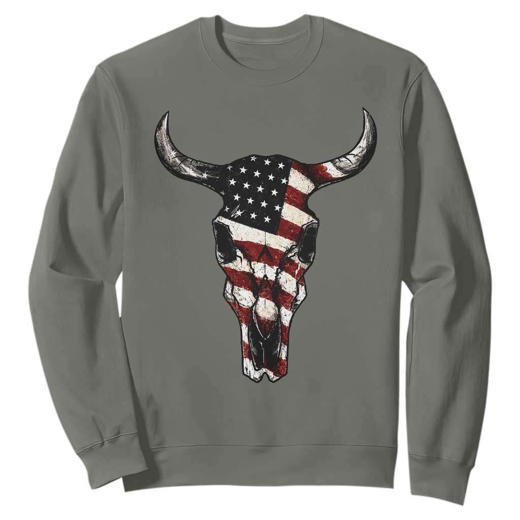 Vintage Western Cow Skull Usa Flag Sweatshirt Patriotic American Pride