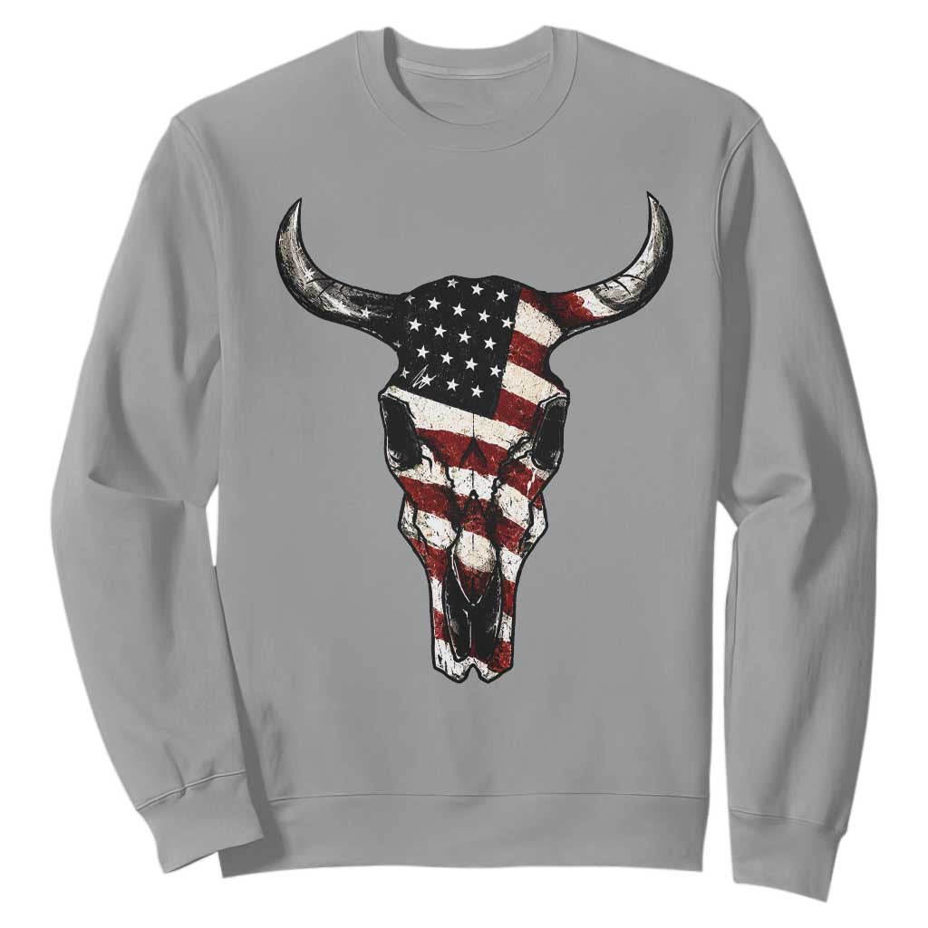 Vintage Western Cow Skull Usa Flag Sweatshirt Patriotic American Pride