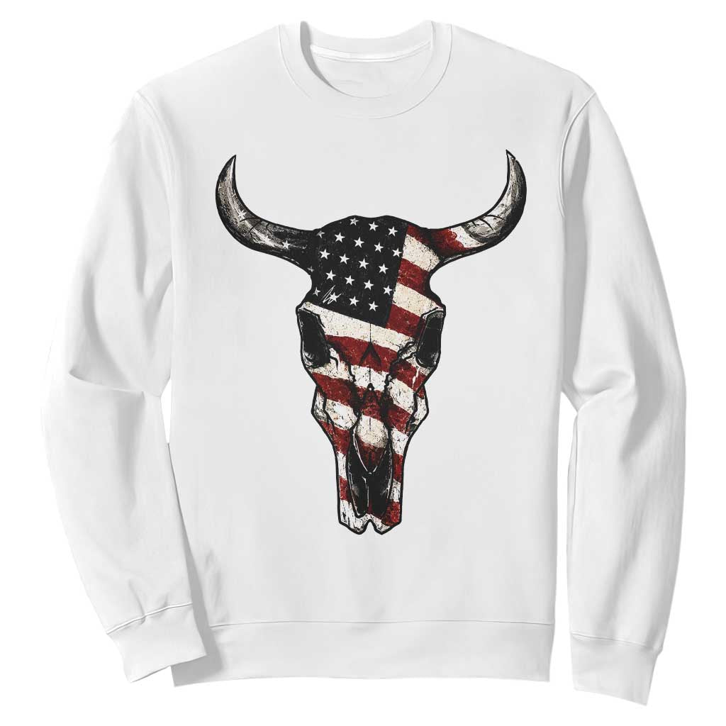 Vintage Western Cow Skull Usa Flag Sweatshirt Patriotic American Pride