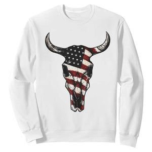 Vintage Western Cow Skull Usa Flag Sweatshirt Patriotic American Pride