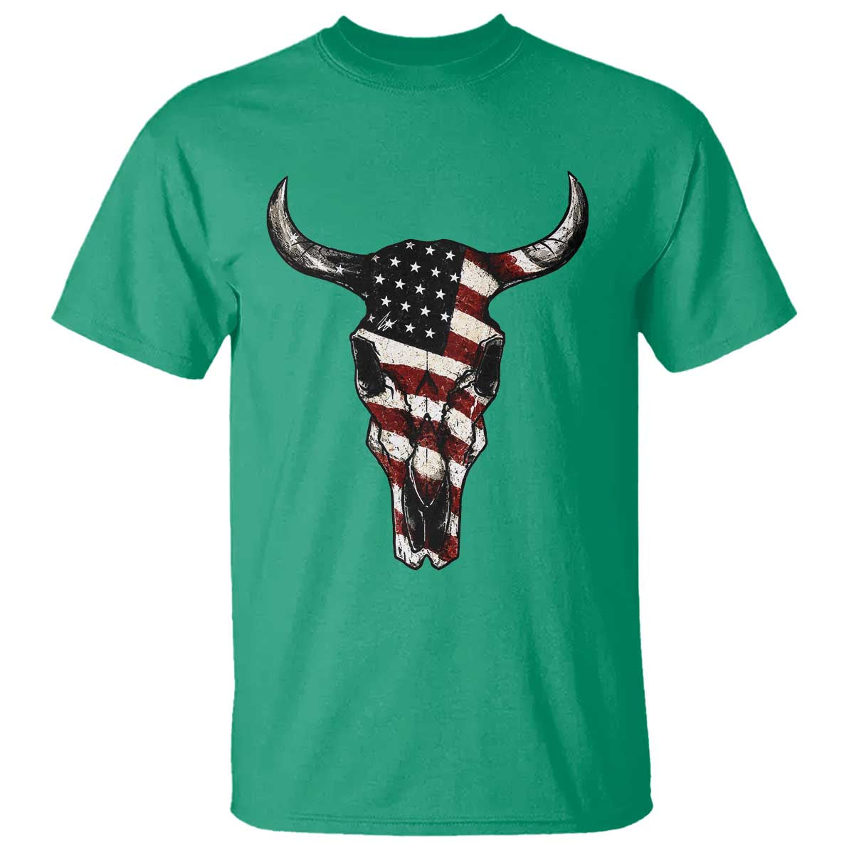 Vintage Western Cow Skull Usa Flag T Shirt Patriotic American Pride