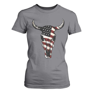 Vintage Western Cow Skull Usa Flag T Shirt For Women Patriotic American Pride TS12 Charcoal Print Your Wear
