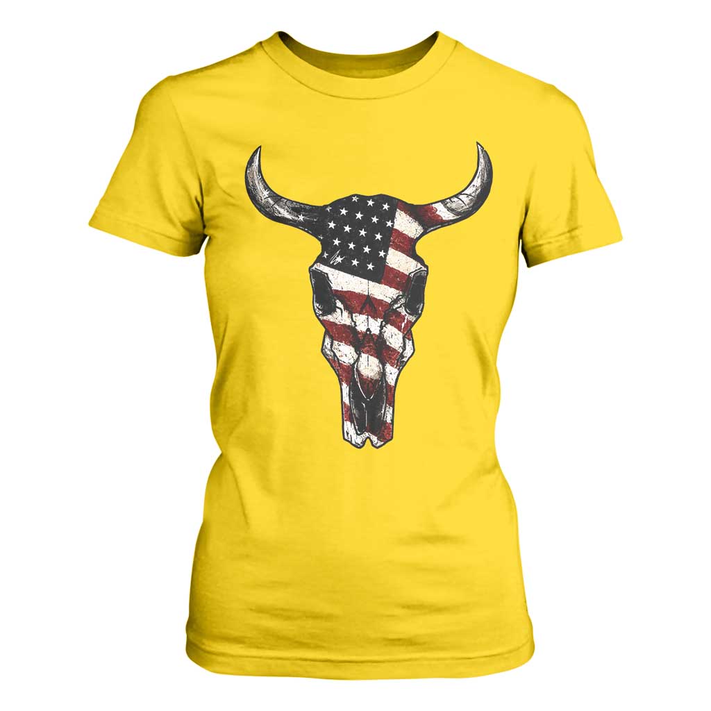 Vintage Western Cow Skull Usa Flag T Shirt For Women Patriotic American Pride TS12 Daisy Print Your Wear