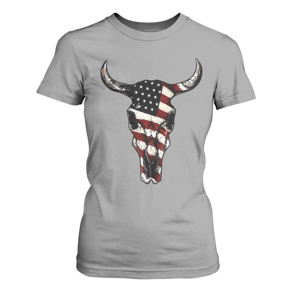 Vintage Western Cow Skull Usa Flag T Shirt For Women Patriotic American Pride TS12 Sport Gray Print Your Wear