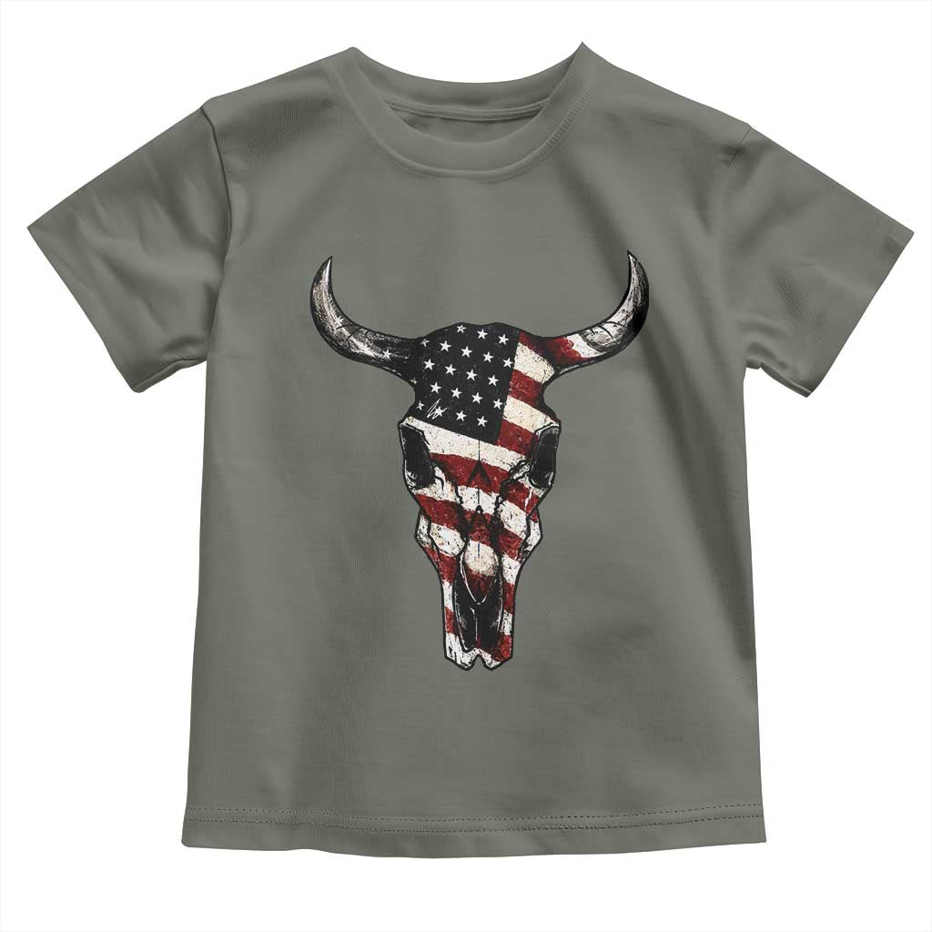 Vintage Western Cow Skull Usa Flag Toddler T Shirt Patriotic American Pride