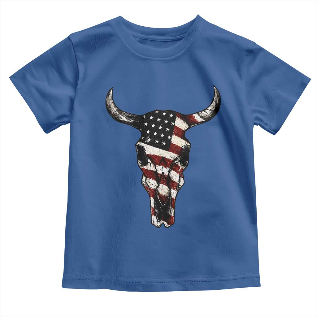 Vintage Western Cow Skull Usa Flag Toddler T Shirt Patriotic American Pride