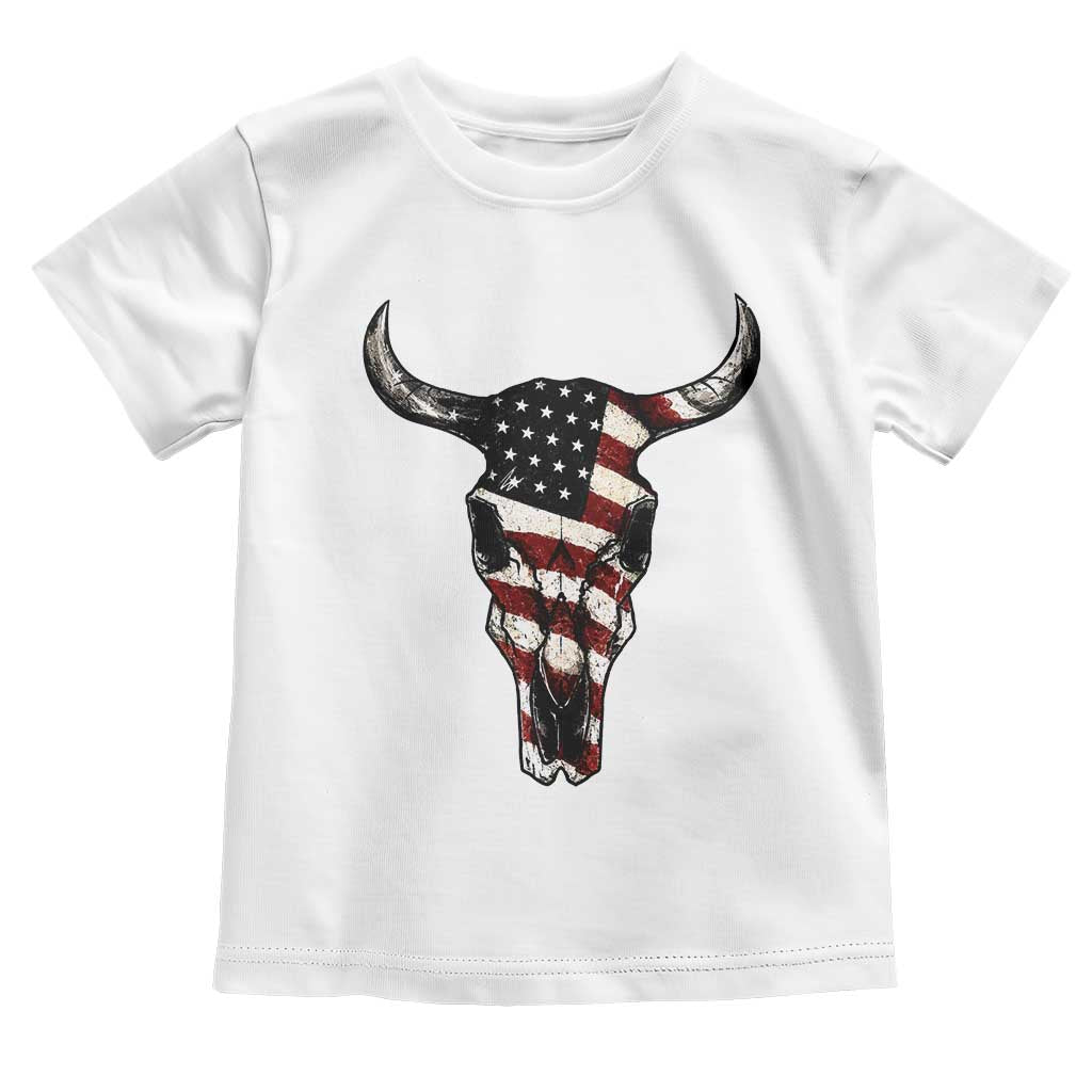 Vintage Western Cow Skull Usa Flag Toddler T Shirt Patriotic American Pride TS12 White Print Your Wear