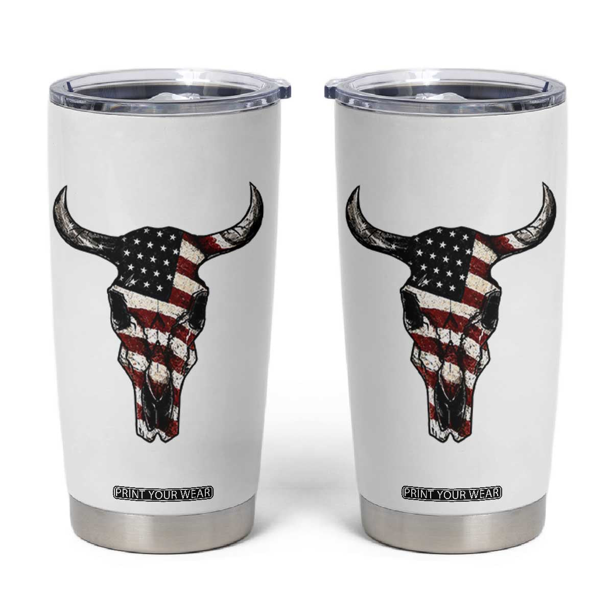 Vintage Western Cow Skull Usa Flag Tumbler Cup Patriotic American Pride